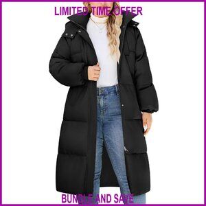 Plus Size Knee Length Winter Coat Windproof Fleece Lined Hooded Jacket